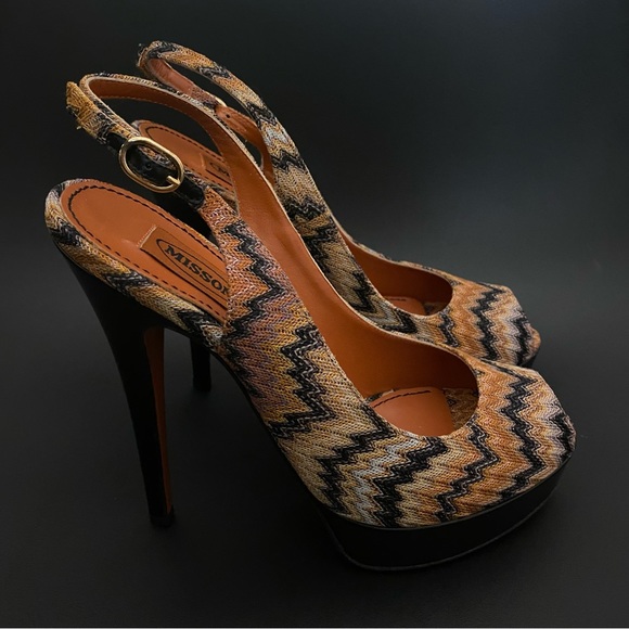NIB MISSONI Brown Zigzag Knit Platformed High Heels Made in Italy 38.5 MSRP $695 - Picture 3 of 16